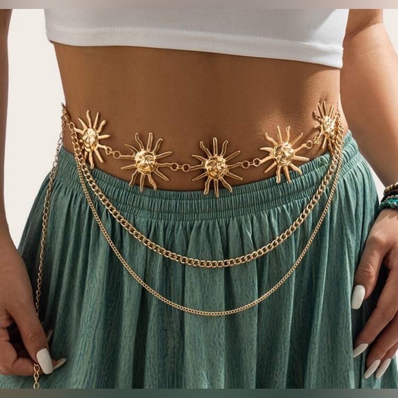 Celestial Sun Multi Layer Chain Statement Belt Metal Waist Belt gold New… - Picture 2 of 6